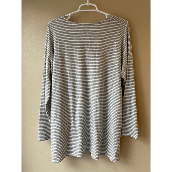 Eileen Fisher Grey and White Striped Tunic Tencel Women's Size Medium - Picture 2 of 2